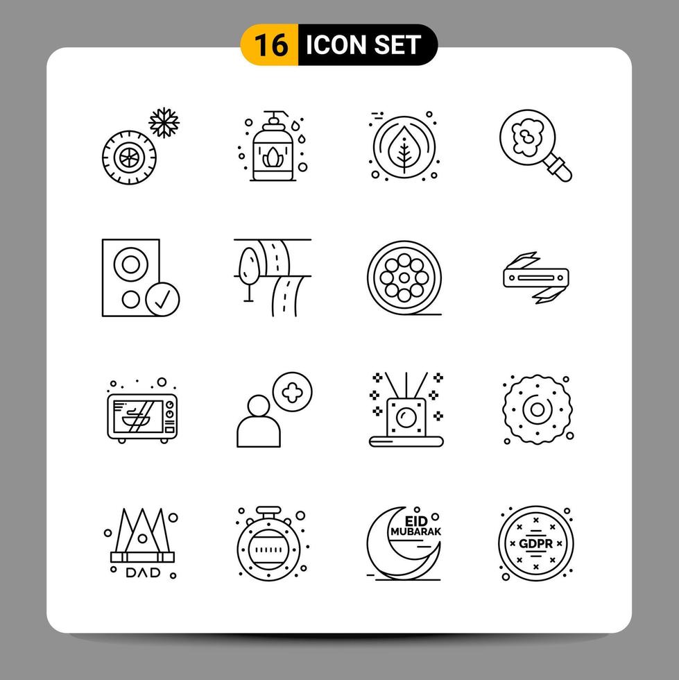 16 Black Icon Pack Outline Symbols Signs for Responsive designs on white background 16 Icons Set vector