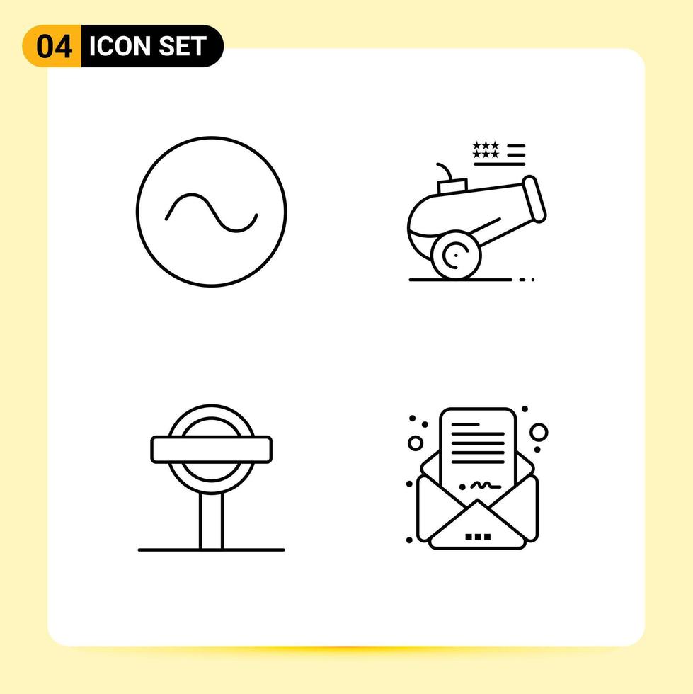 4 User Interface Line Pack of modern Signs and Symbols of sine board big gun mortar business mail Editable Vector Design Elements