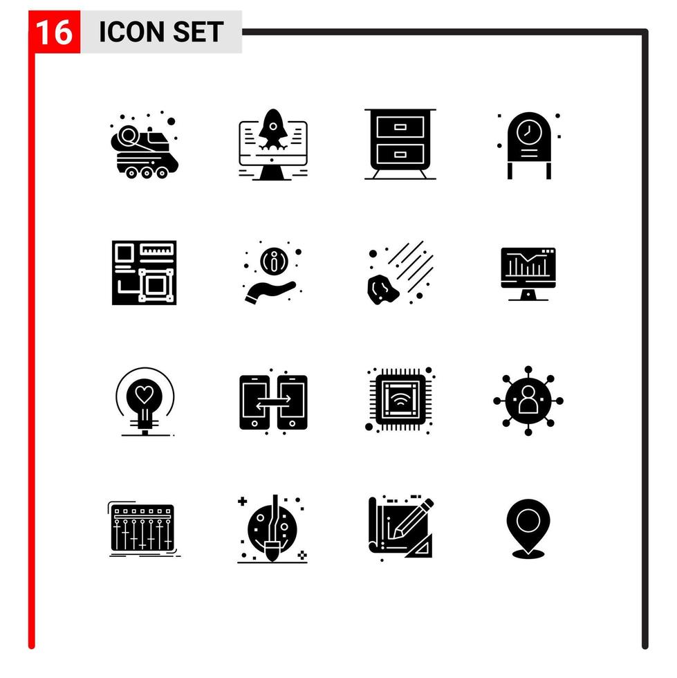 conjunto de 16 glifos sólidos vectoriales en la cuadrícula para el diseño web elementos de diseño vectorial editables del partido del navegador interior vector