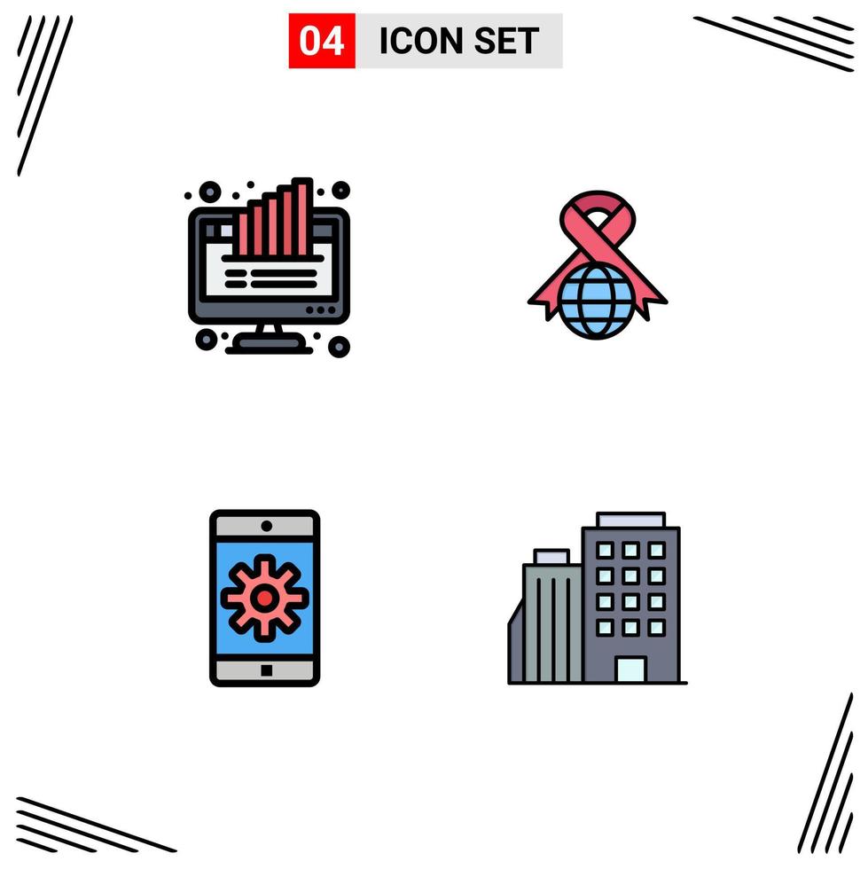 Set of 4 Commercial Filledline Flat Colors pack for graph application monitor ribbon mobile application Editable Vector Design Elements