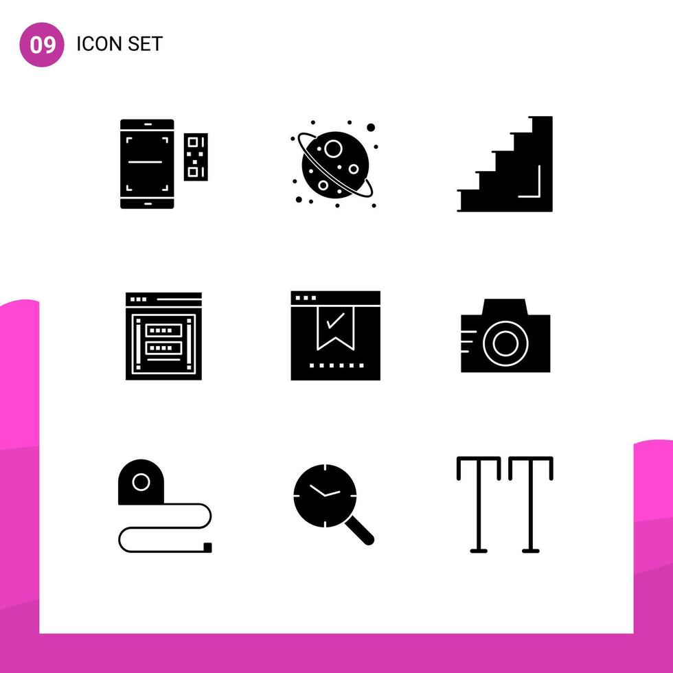 9 Universal Solid Glyph Signs Symbols of phishing login floor link stairs Editable Vector Design Elements