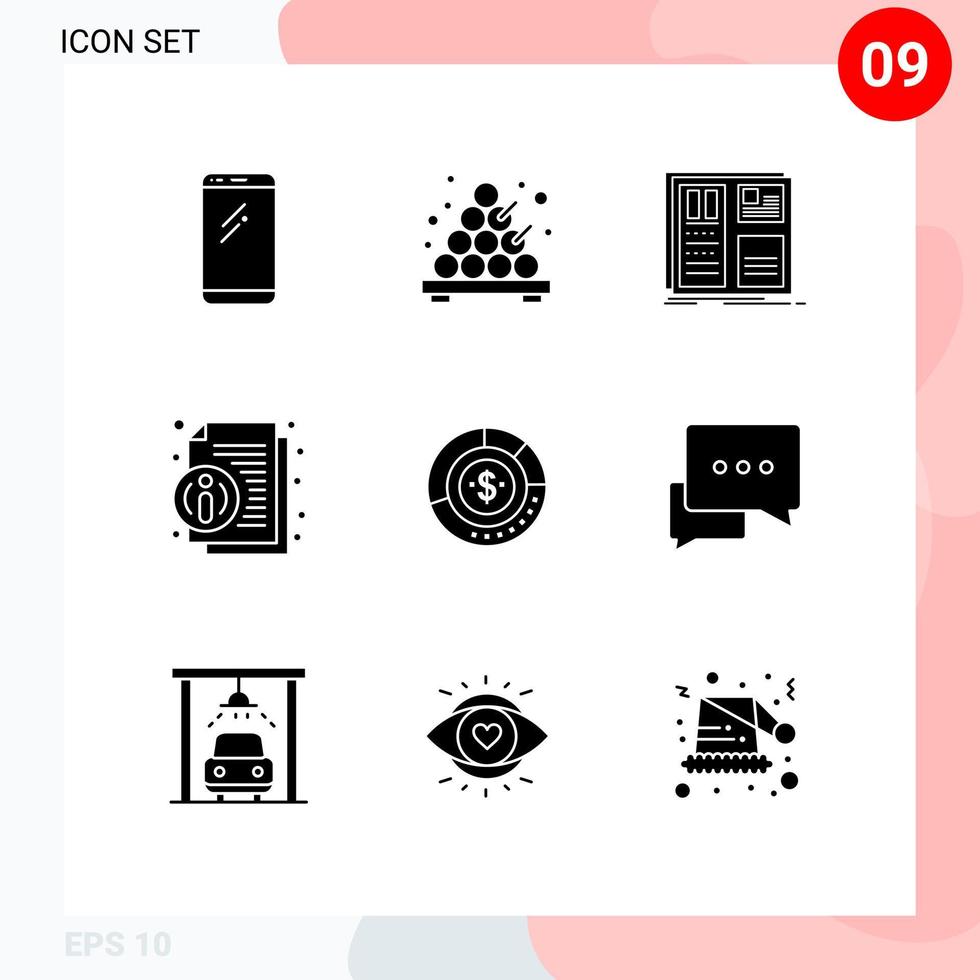Set of 9 Modern UI Icons Symbols Signs for diagram information design info ui Editable Vector Design Elements