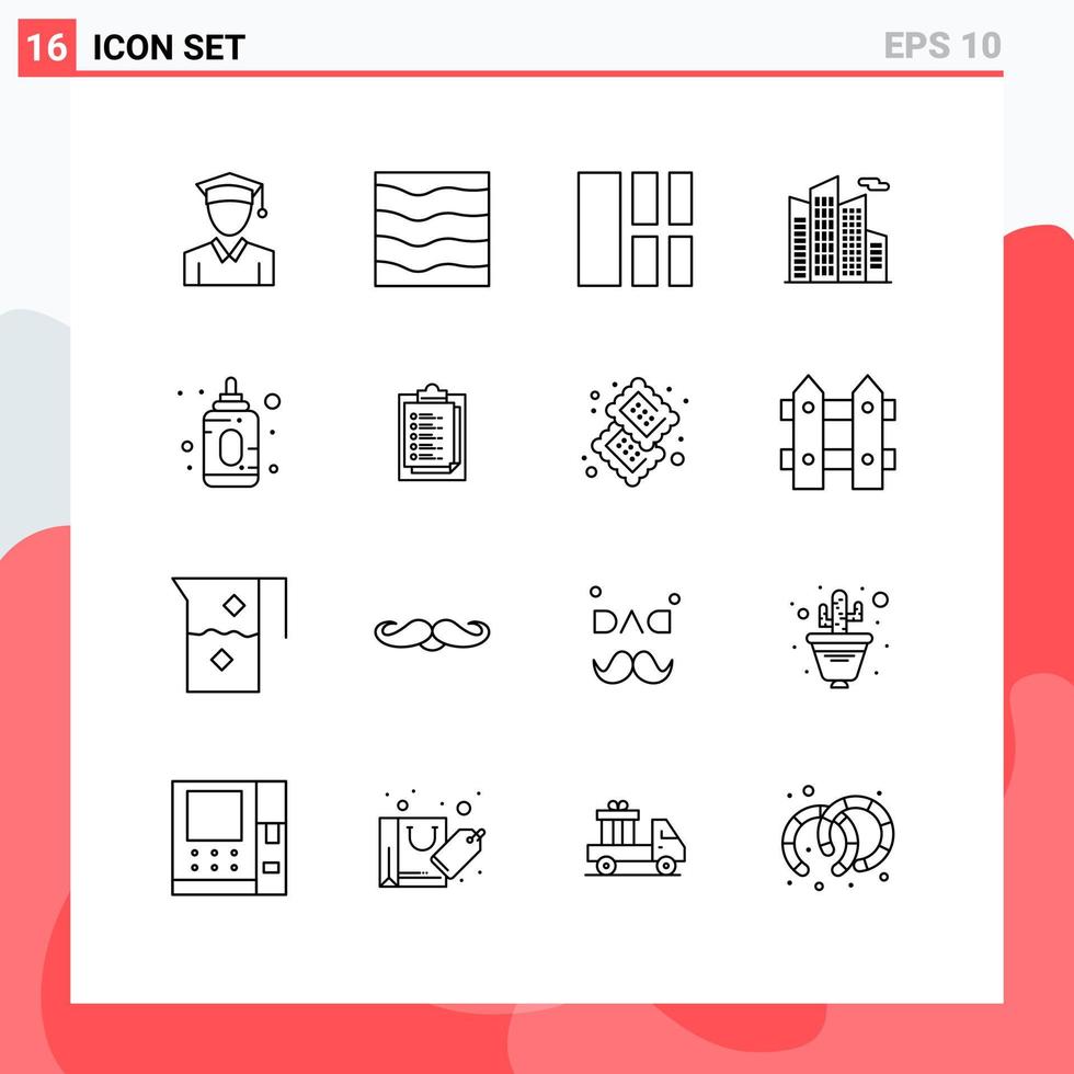 Outline Pack of 16 Universal Symbols of feeder baby collage skyscraper building Editable Vector Design Elements