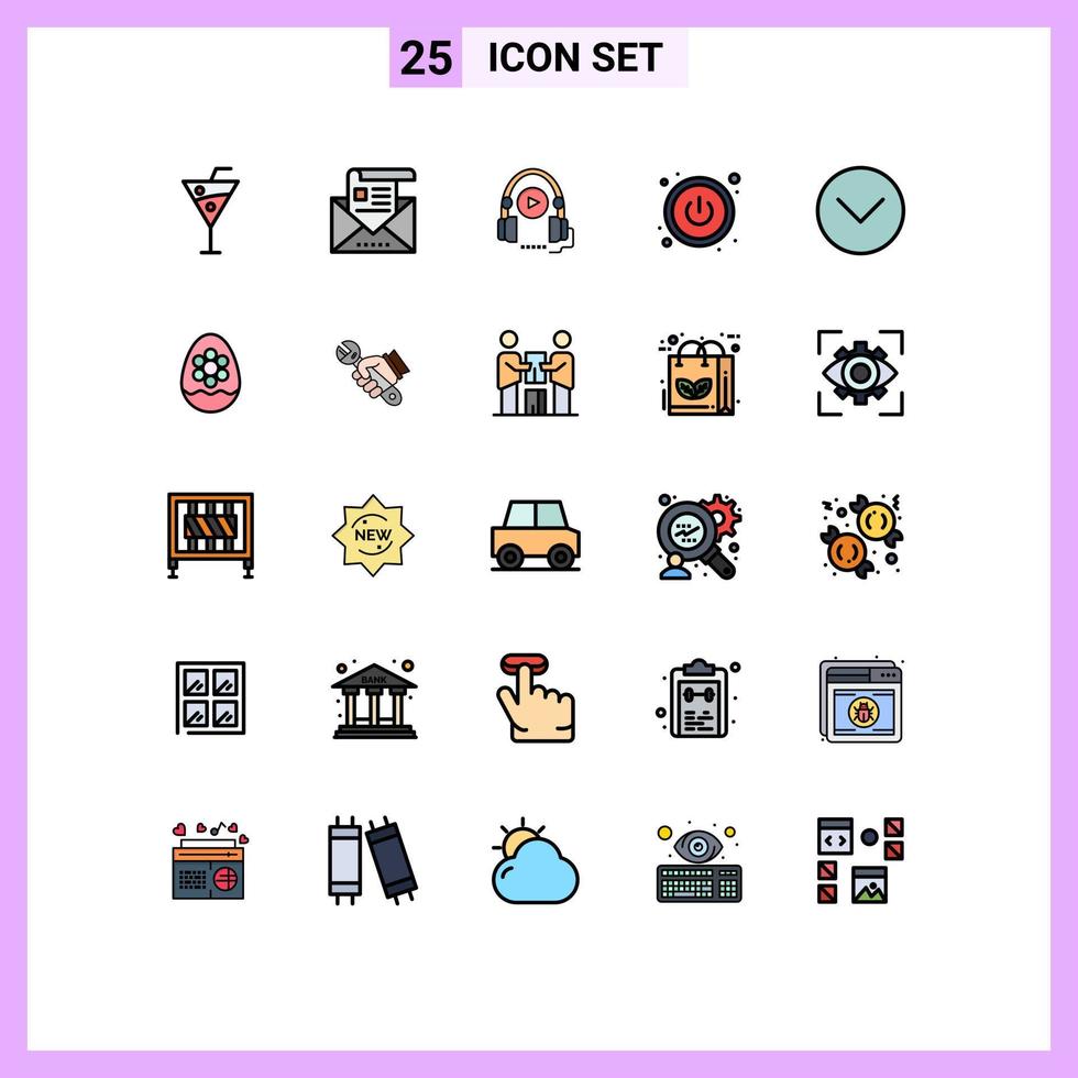 Pictogram Set of 25 Simple Filled line Flat Colors of media player down letter switch education Editable Vector Design Elements