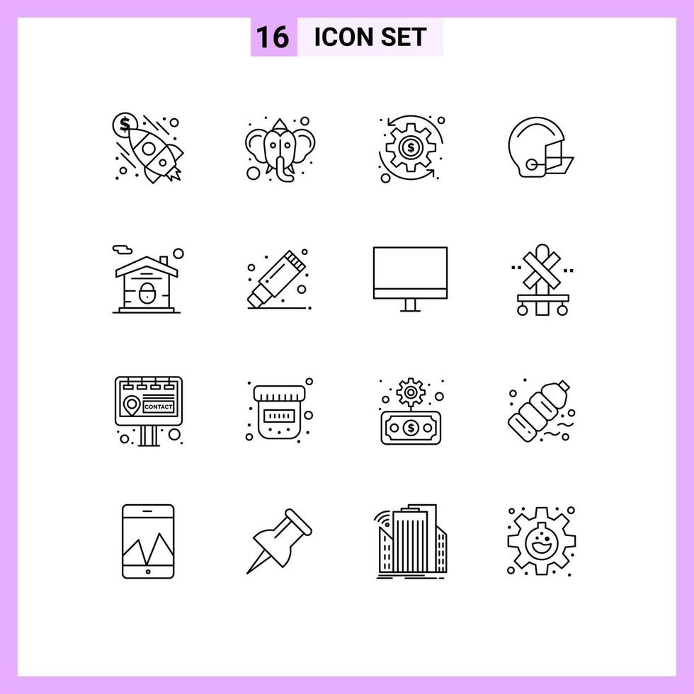 Set of 16 Vector Outlines on Grid for house protective coin helmet equipment Editable Vector Design Elements