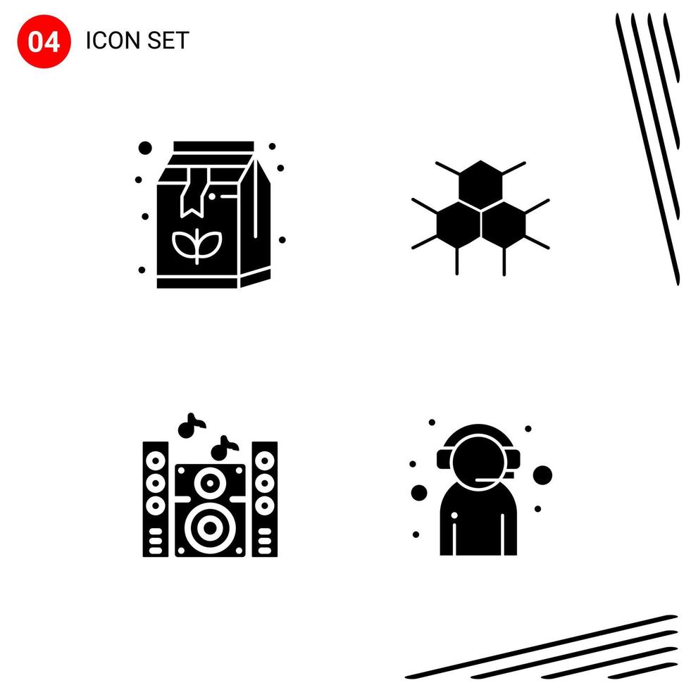 Collection of 4 Vector Icons in solid style Pixle Perfect Glyph Symbols for Web and Mobile Solid Icon Signs on White Background 4 Icons
