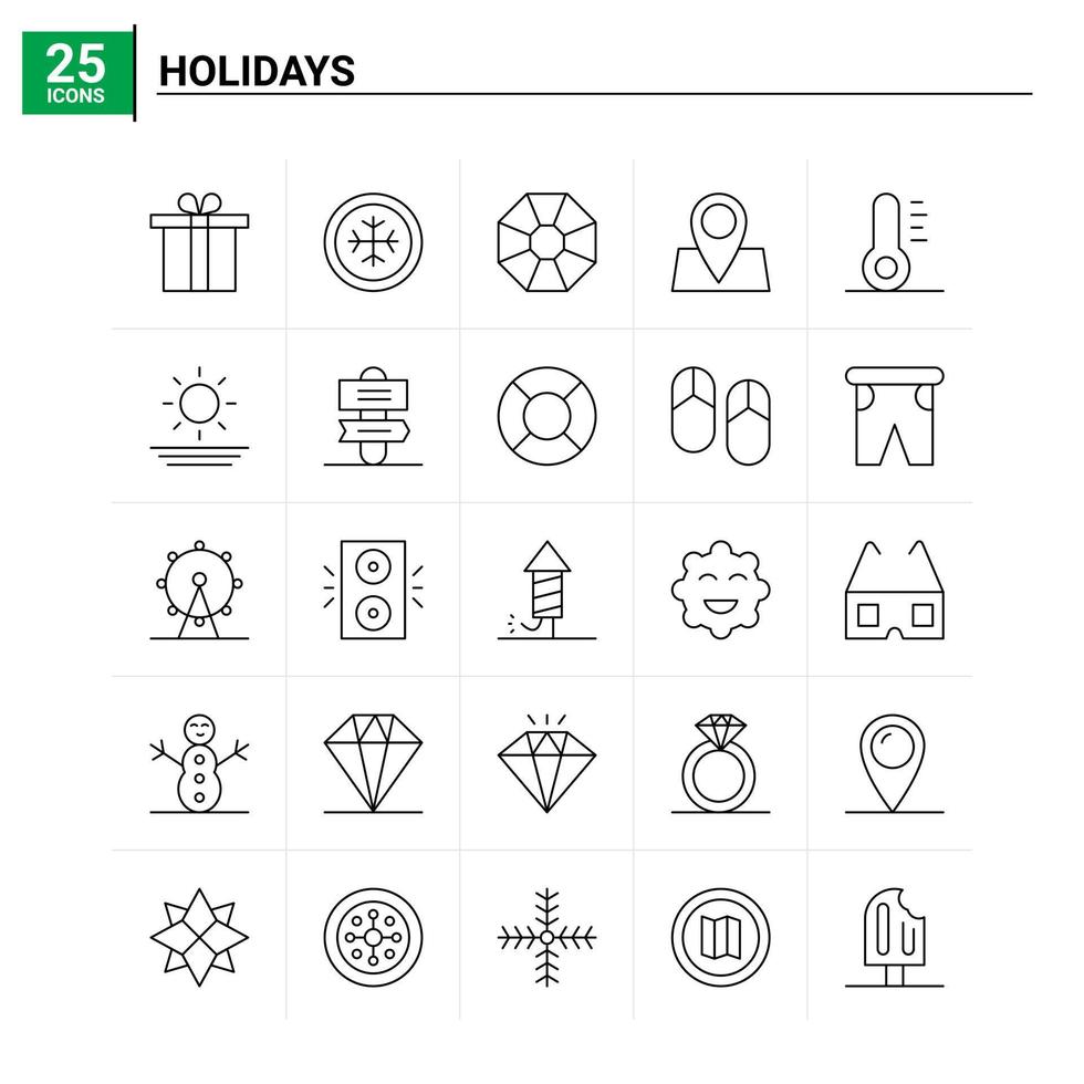 25 días festivos conjunto de iconos de fondo vectorial vector