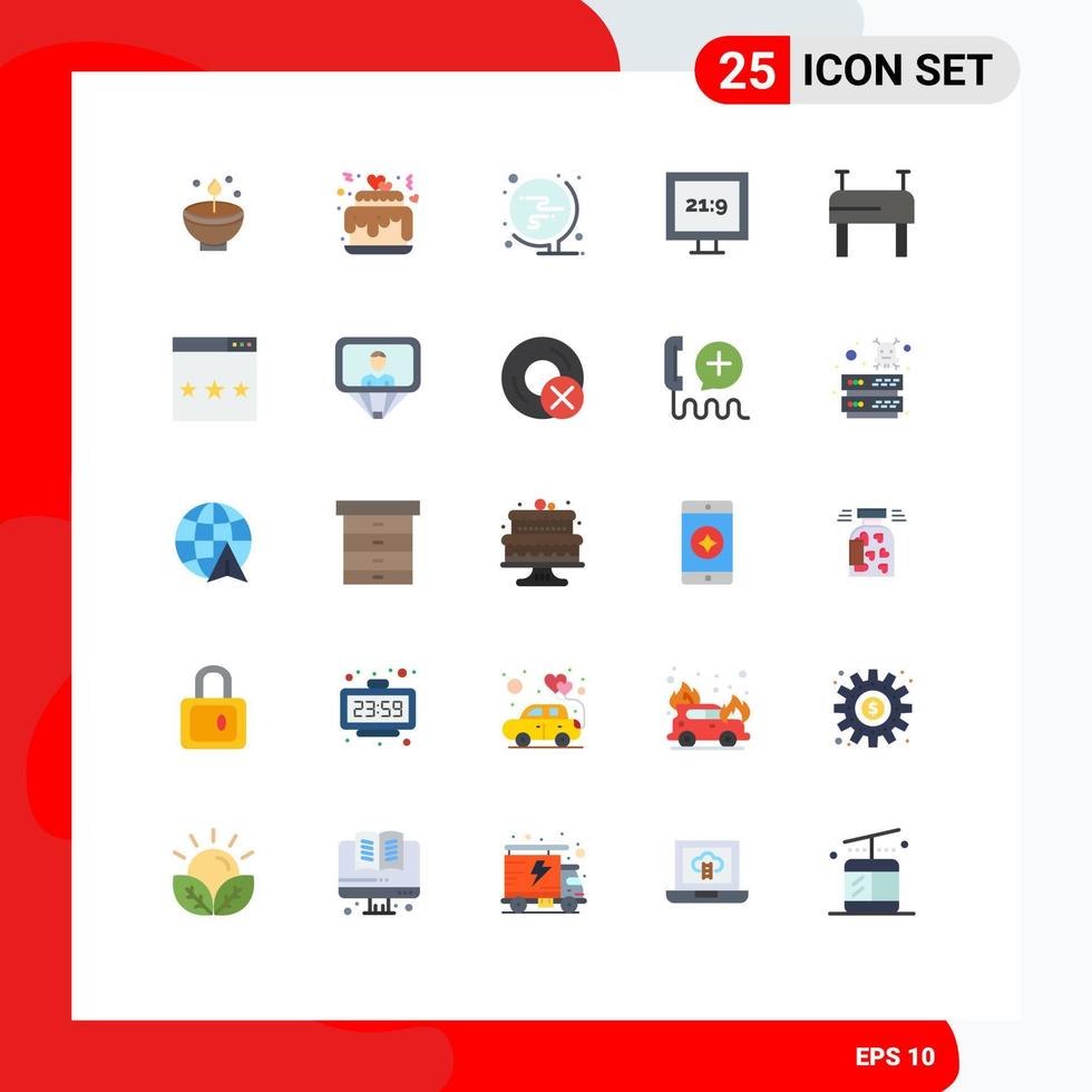 25 Thematic Vector Flat Colors and Editable Symbols of tv aspect ratio cake office world Editable Vector Design Elements