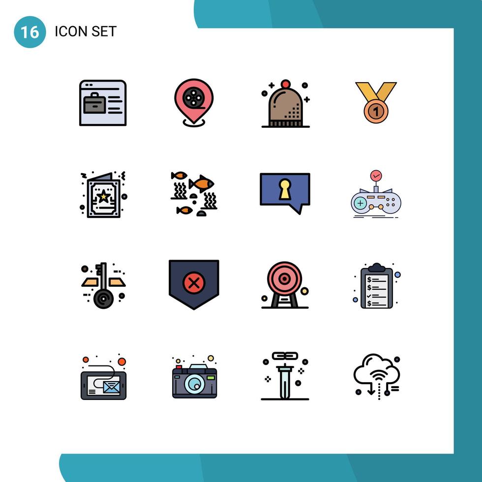 16 User Interface Flat Color Filled Line Pack of modern Signs and Symbols of ribbon leader event award winner Editable Creative Vector Design Elements