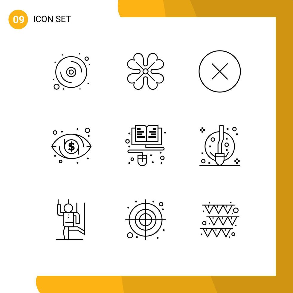 9 Universal Outline Signs Symbols of learning course error vision dollar Editable Vector Design Elements