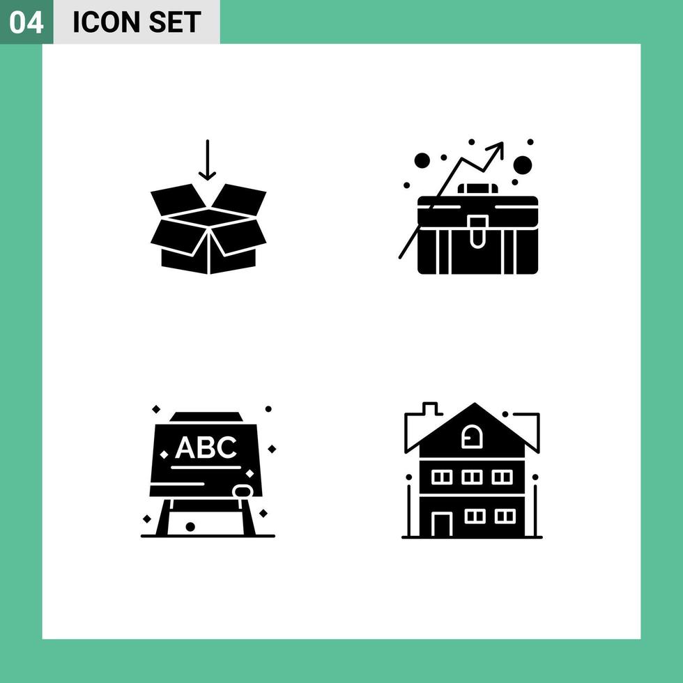 Universal Icon Symbols Group of 4 Modern Solid Glyphs of box education education concept house Editable Vector Design Elements