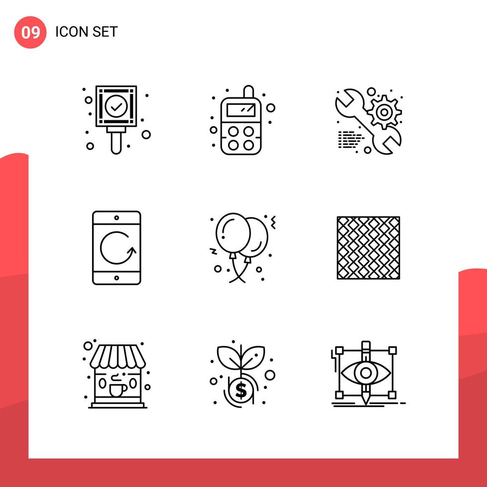 Pack of 9 Universal Outline Icons for Print Media on White Background vector