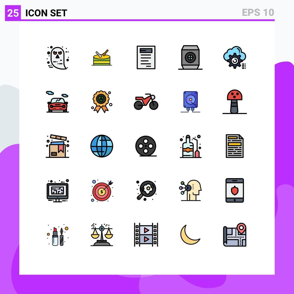 Universal Icon Symbols Group of 25 Modern Filled line Flat Colors of auto computing study cloud gear Editable Vector Design Elements