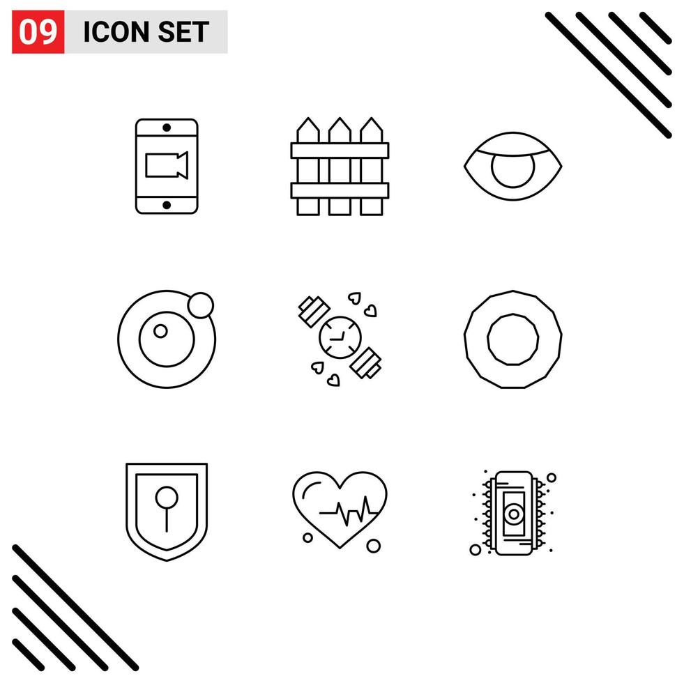 Set of 9 Modern UI Icons Symbols Signs for action hand watch face watch orbit Editable Vector Design Elements