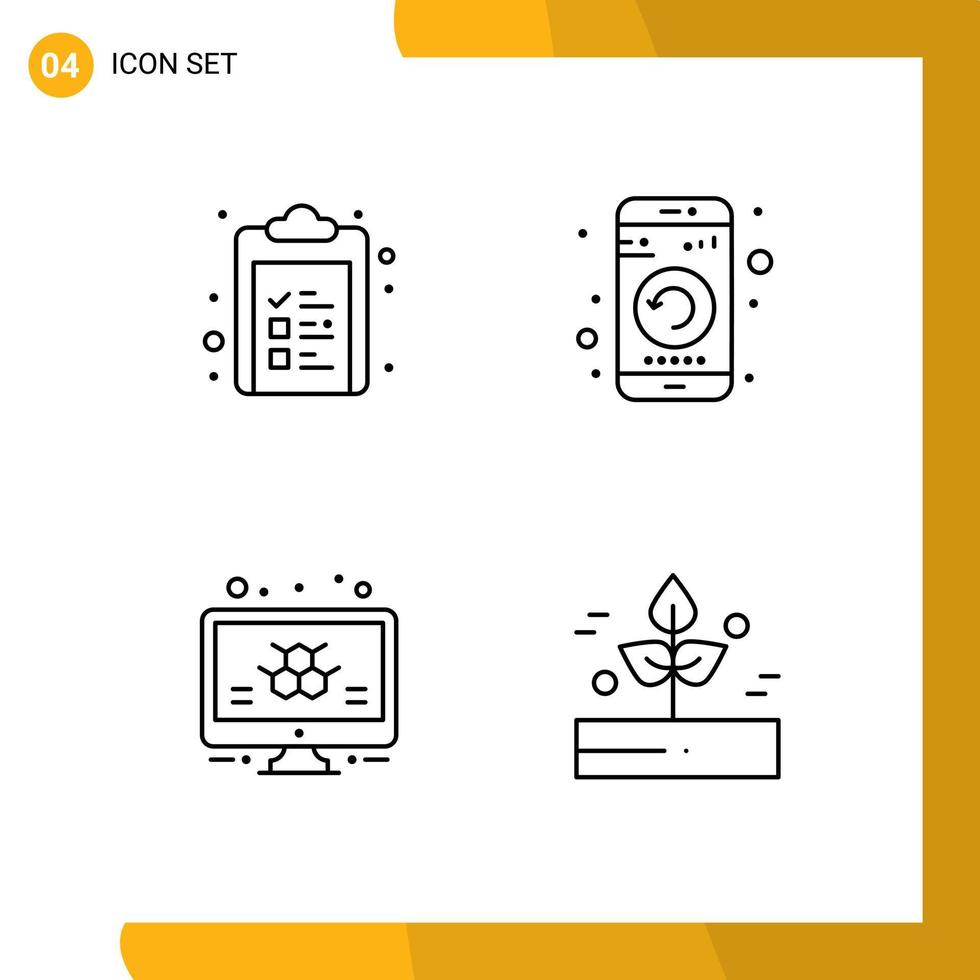 paquete de iconos de vectores de stock de 4 signos y símbolos de línea para elementos de diseño de vectores editables de monitor móvil de lista de átomos de equipo