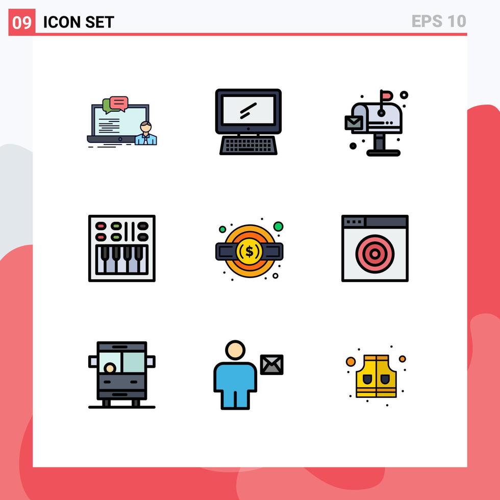 Modern Set of 9 Filledline Flat Colors Pictograph of speaker loudspeaker imac amplifier life Editable Vector Design Elements