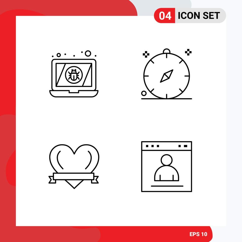 Universal Icon Symbols Group of 4 Modern Filledline Flat Colors of bug heart virus holiday romantic Editable Vector Design Elements