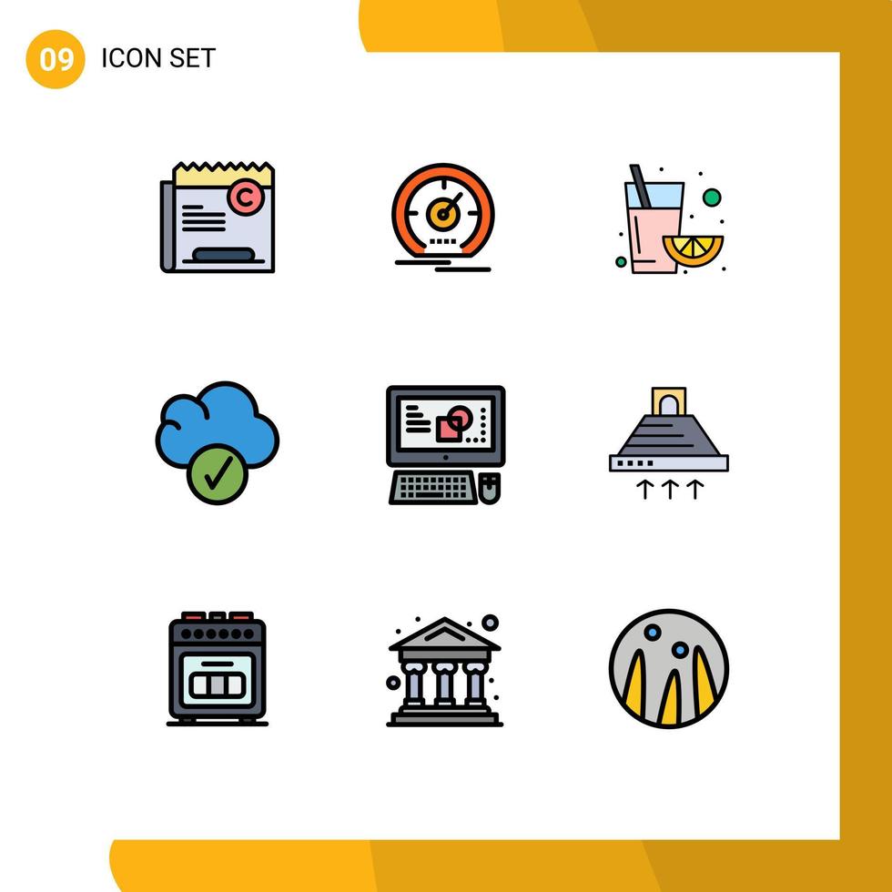 9 Thematic Vector Filledline Flat Colors and Editable Symbols of key board data speed complete orange Editable Vector Design Elements