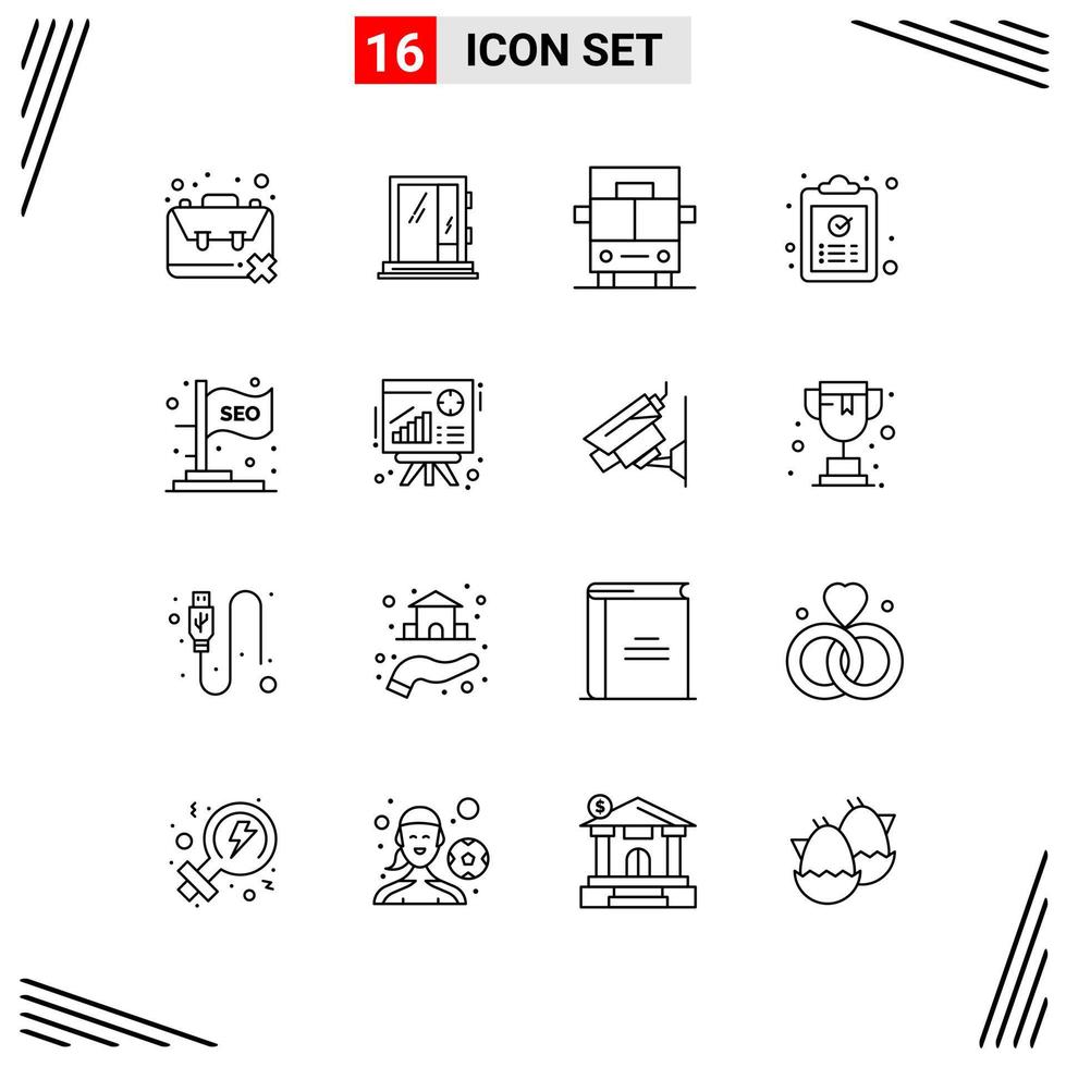 16 iconos estilo de línea basados en cuadrícula símbolos de esquema creativos para el diseño de sitios web signos de icono de línea simple aislados en fondo blanco conjunto de 16 iconos vector