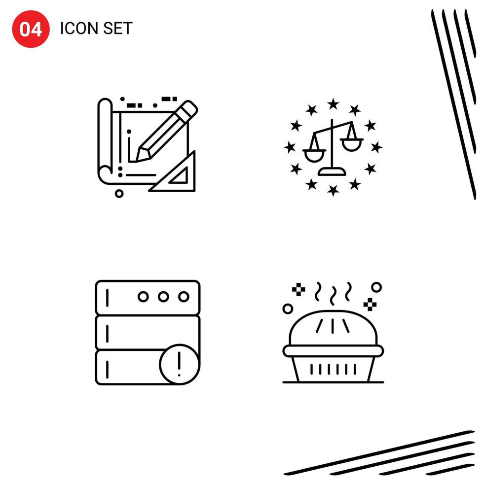 Set of 4 Commercial Filledline Flat Colors pack for tools database construction justice bakery Editable Vector Design Elements