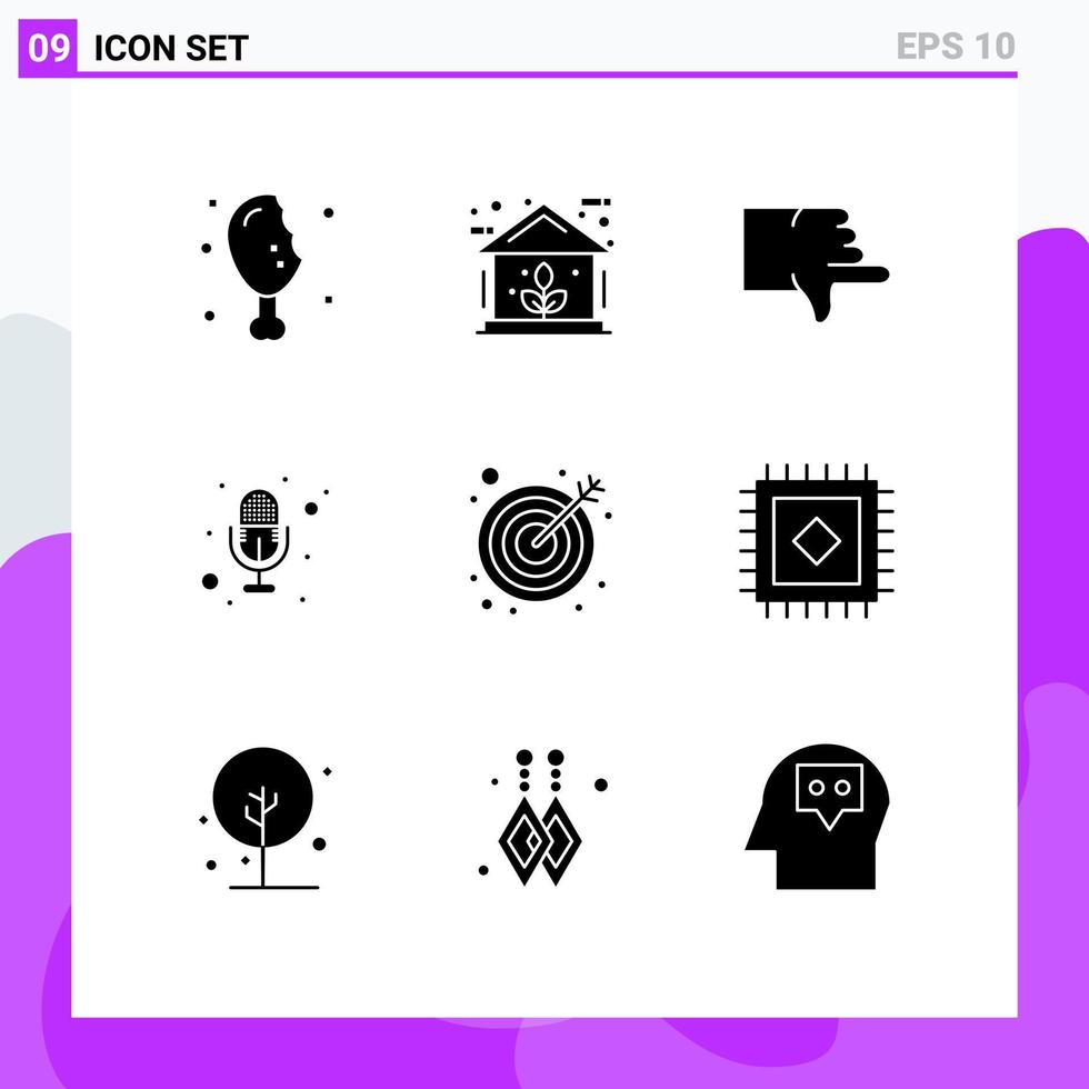 Set of 9 Modern UI Icons Symbols Signs for target arrow dislike voice mic Editable Vector Design Elements
