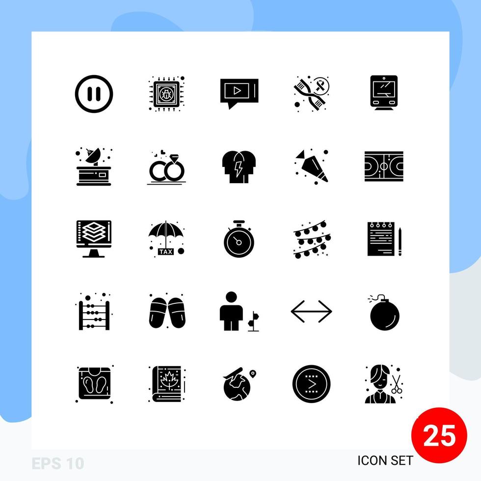 25 Universal Solid Glyph Signs Symbols of travel transport live train genetics Editable Vector Design Elements