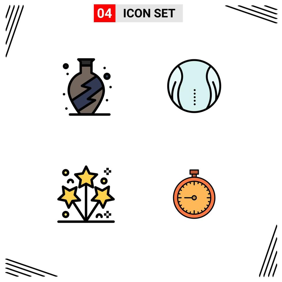 4 User Interface Filledline Flat Color Pack of modern Signs and Symbols of home party ball game stopwatch Editable Vector Design Elements