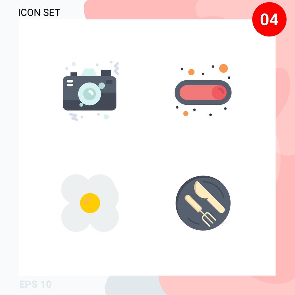 Mobile Interface Flat Icon Set of 4 Pictograms of camera kitchen picture switch lunch Editable Vector Design Elements