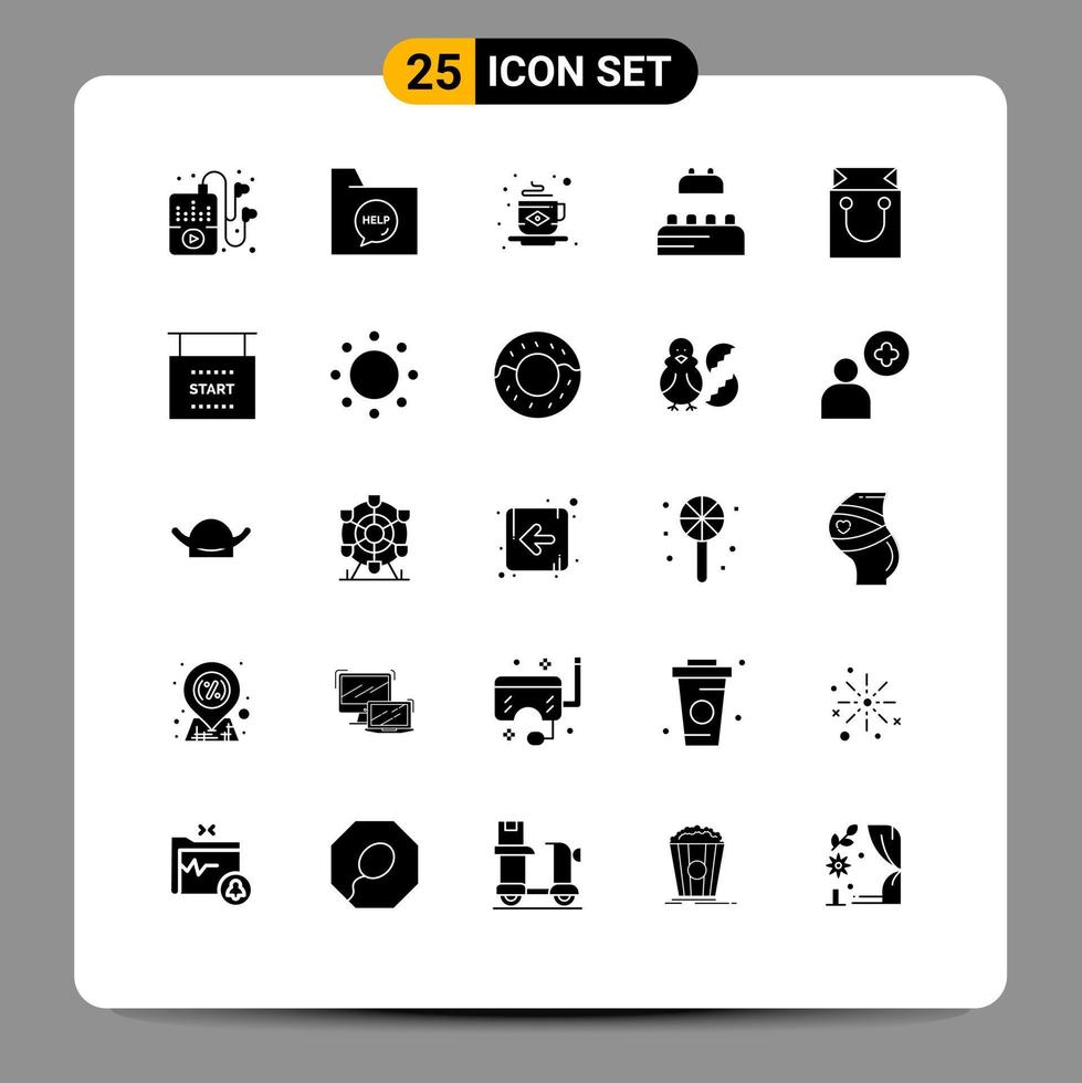 25 Universal Solid Glyph Signs Symbols of retail bag breakfast lego bricks Editable Vector Design Elements