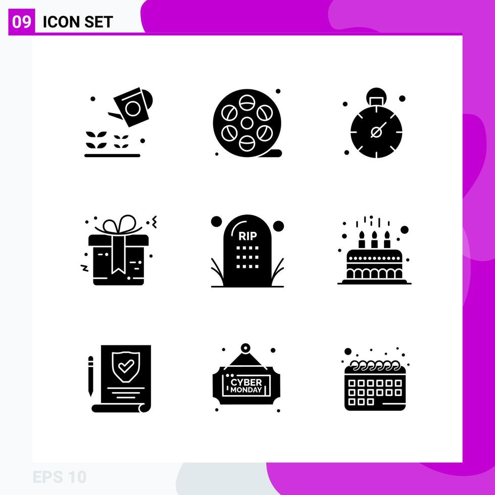 Solid Icon set Pack of 9 Glyph Icons isolated on White Background for Web Print and Mobile vector