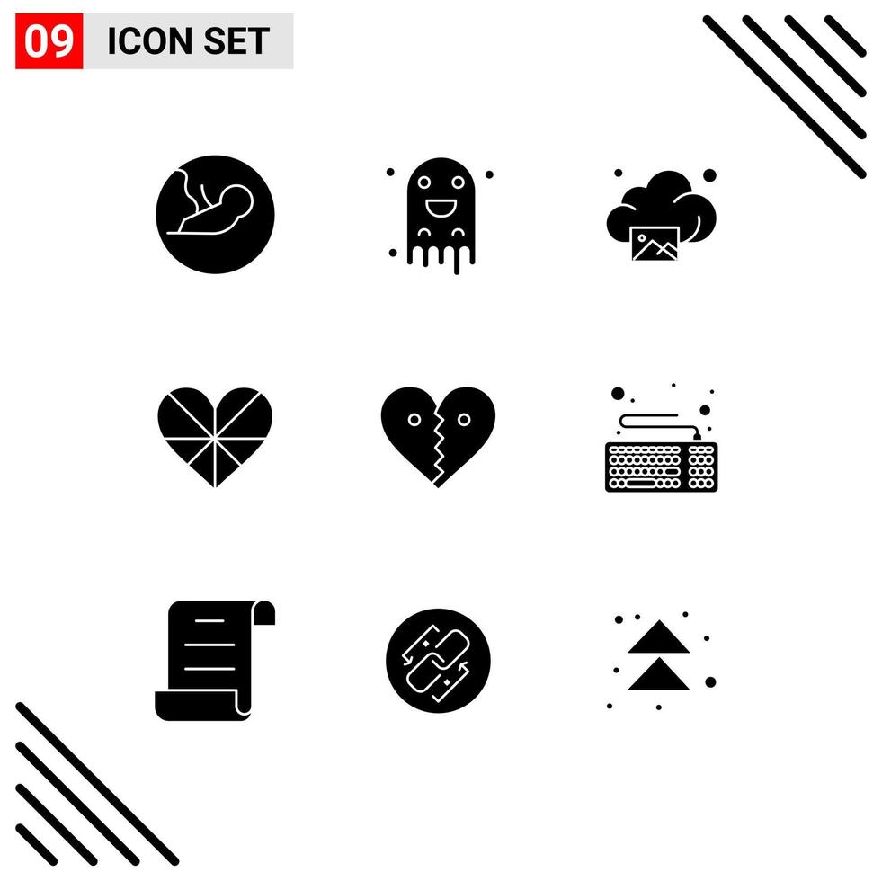 9 Solid Glyph concept for Websites Mobile and Apps heart favorite cloud like heart Editable Vector Design Elements