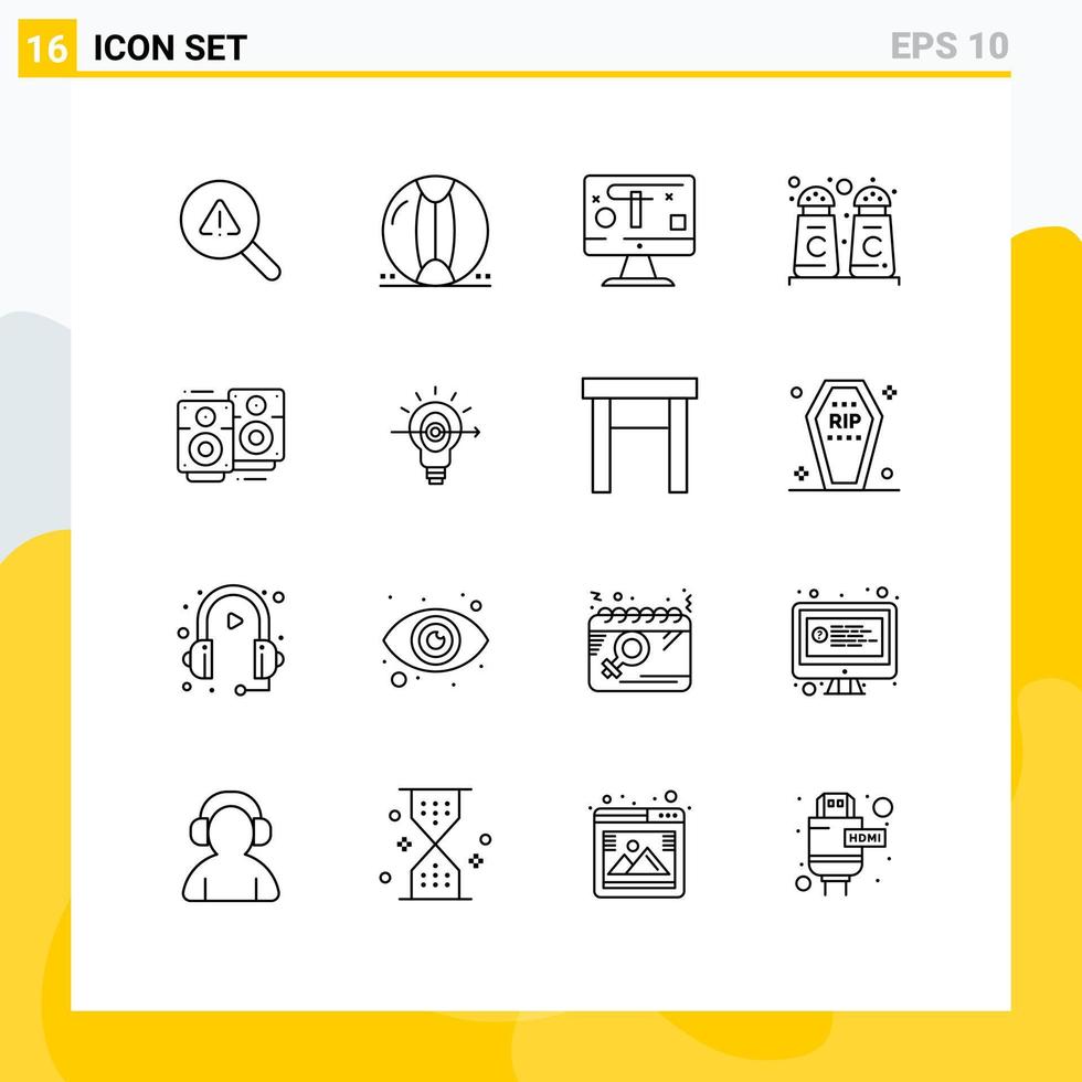 Set of 16 Modern UI Icons Symbols Signs for love song shop summer cinnamon coffee graphics Editable Vector Design Elements