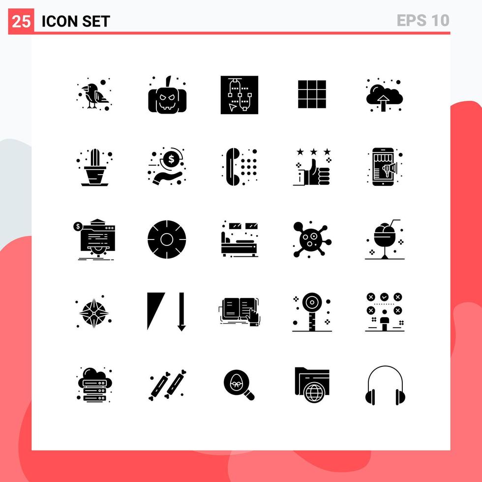 25 Thematic Vector Solid Glyphs and Editable Symbols of upload cloud screen sets gallery Editable Vector Design Elements