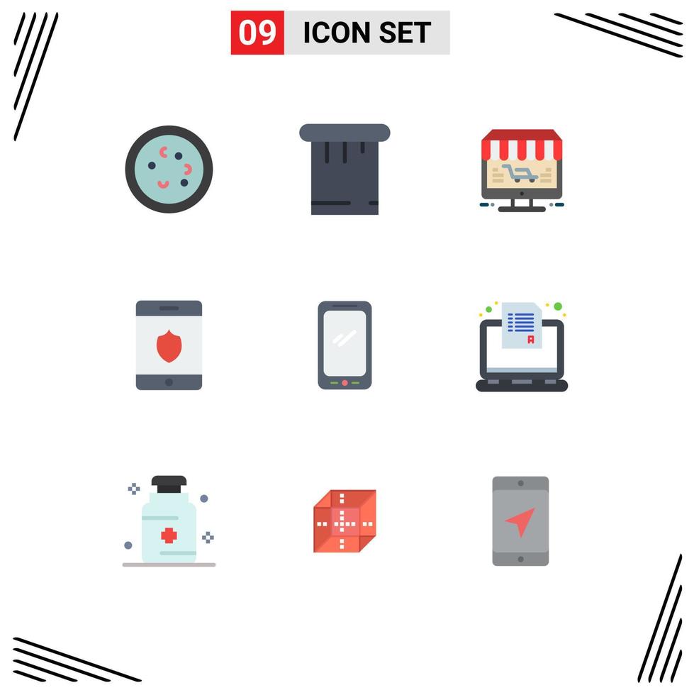 9 Universal Flat Colors Set for Web and Mobile Applications smart phone smartphone monitor shield shopping Editable Vector Design Elements