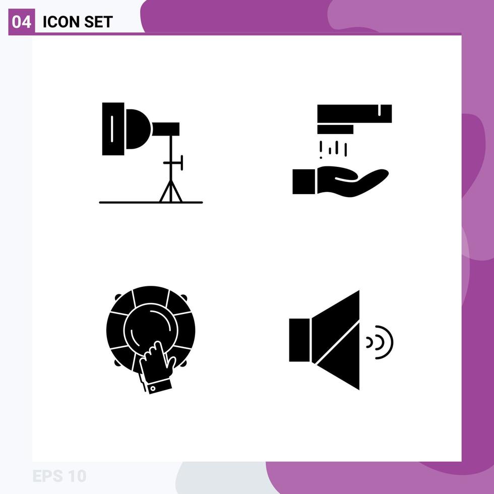 Universal Solid Glyph Signs Symbols of light help studio cleaning lifebuoy Editable Vector Design Elements