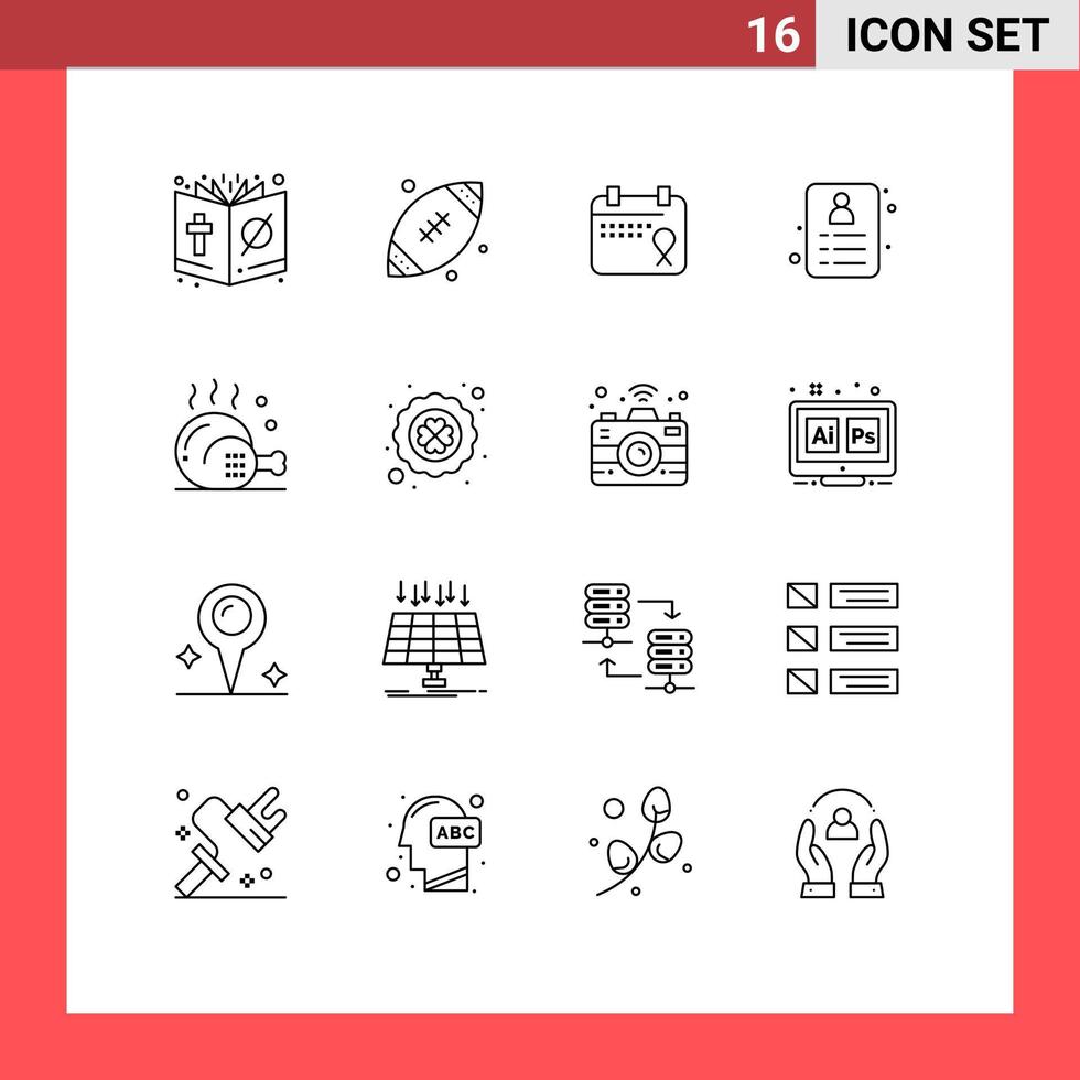 Group of 16 Outlines Signs and Symbols for cooking id ireland card date Editable Vector Design Elements
