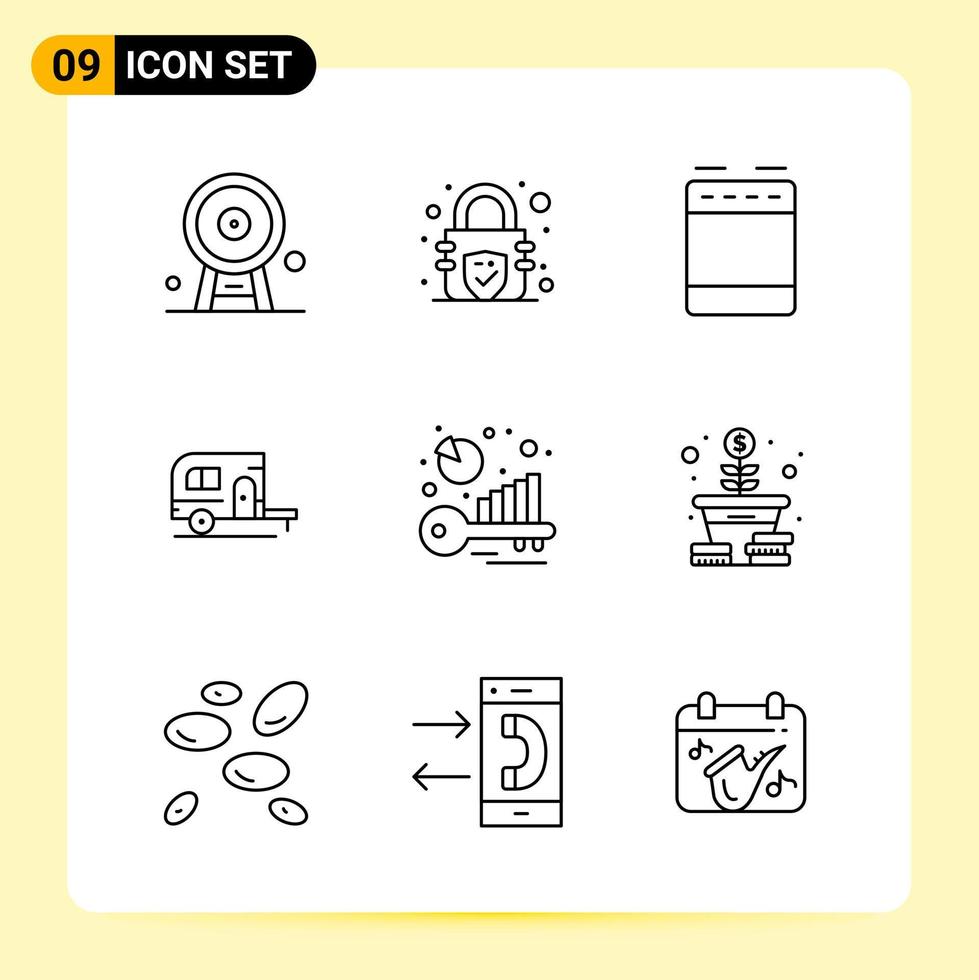 9 Creative Icons for Modern website design and responsive mobile apps 9 Outline Symbols Signs on White Background 9 Icon Pack vector