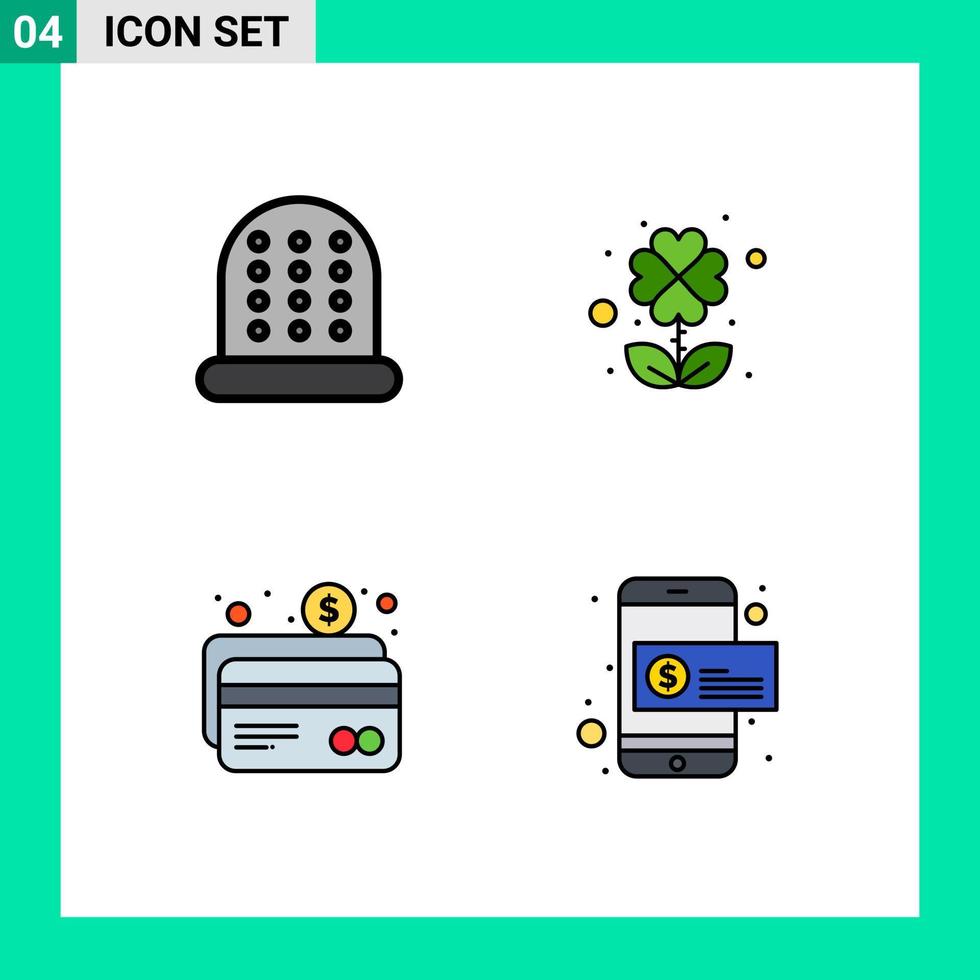 Pictogram Set of 4 Simple Filledline Flat Colors of sewing coin four banking mobile payment Editable Vector Design Elements