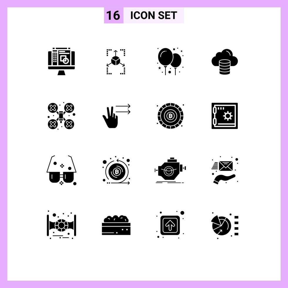 Set of 16 Modern UI Icons Symbols Signs for drone robot camera balloons cam money Editable Vector Design Elements
