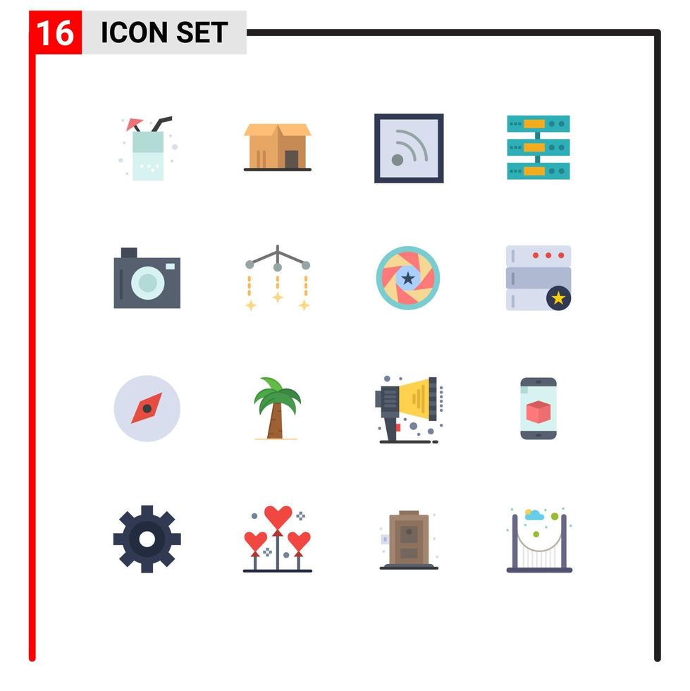 Universal Icon Symbols Group of 16 Modern Flat Colors of holiday files feed cloud data Editable Pack of Creative Vector Design Elements