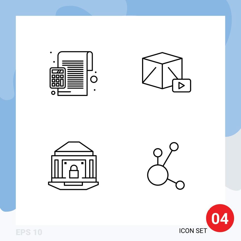 Modern Set of 4 Filledline Flat Colors Pictograph of accounting bank calculator media internet Editable Vector Design Elements
