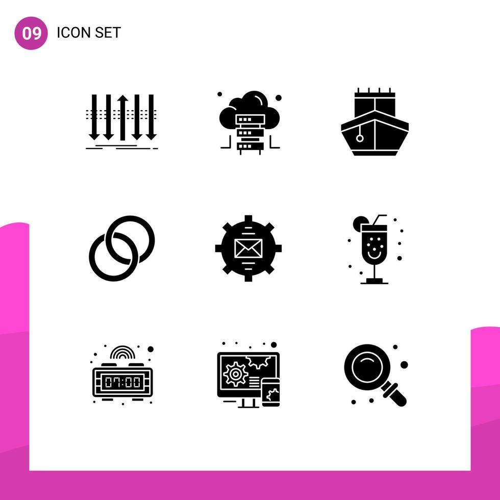 9 Universal Solid Glyphs Set for Web and Mobile Applications contact engagement sail couple ring Editable Vector Design Elements