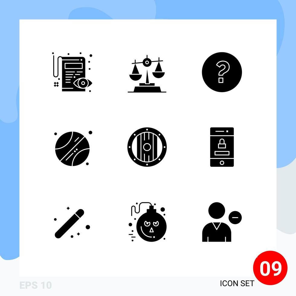 Group of 9 Solid Glyphs Signs and Symbols for spa game circle element school Editable Vector Design Elements