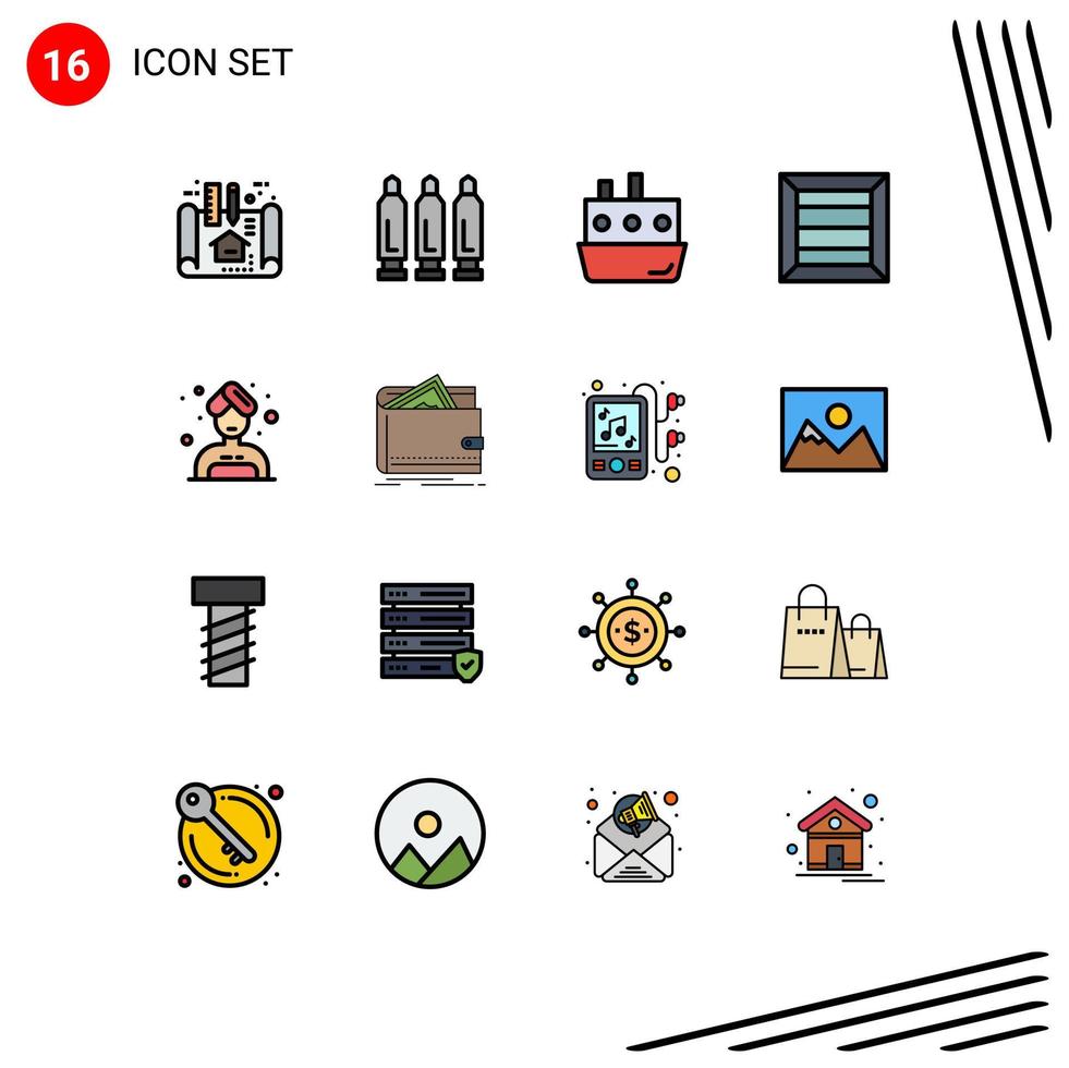 User Interface Pack of 16 Basic Flat Color Filled Lines of care product boat crate transport Editable Creative Vector Design Elements