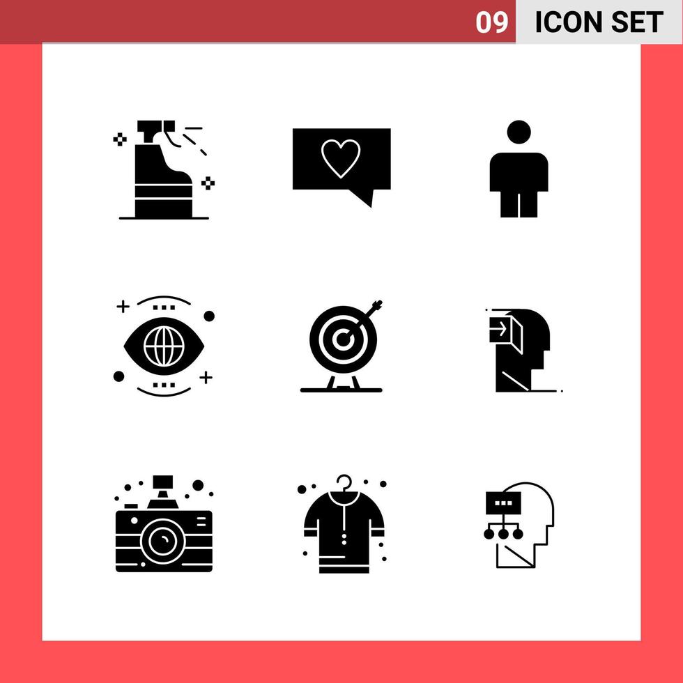 Paquete de 9 iconos de símbolos de glifo de estilo sólido sobre fondo blanco signos simples para el diseño general vector