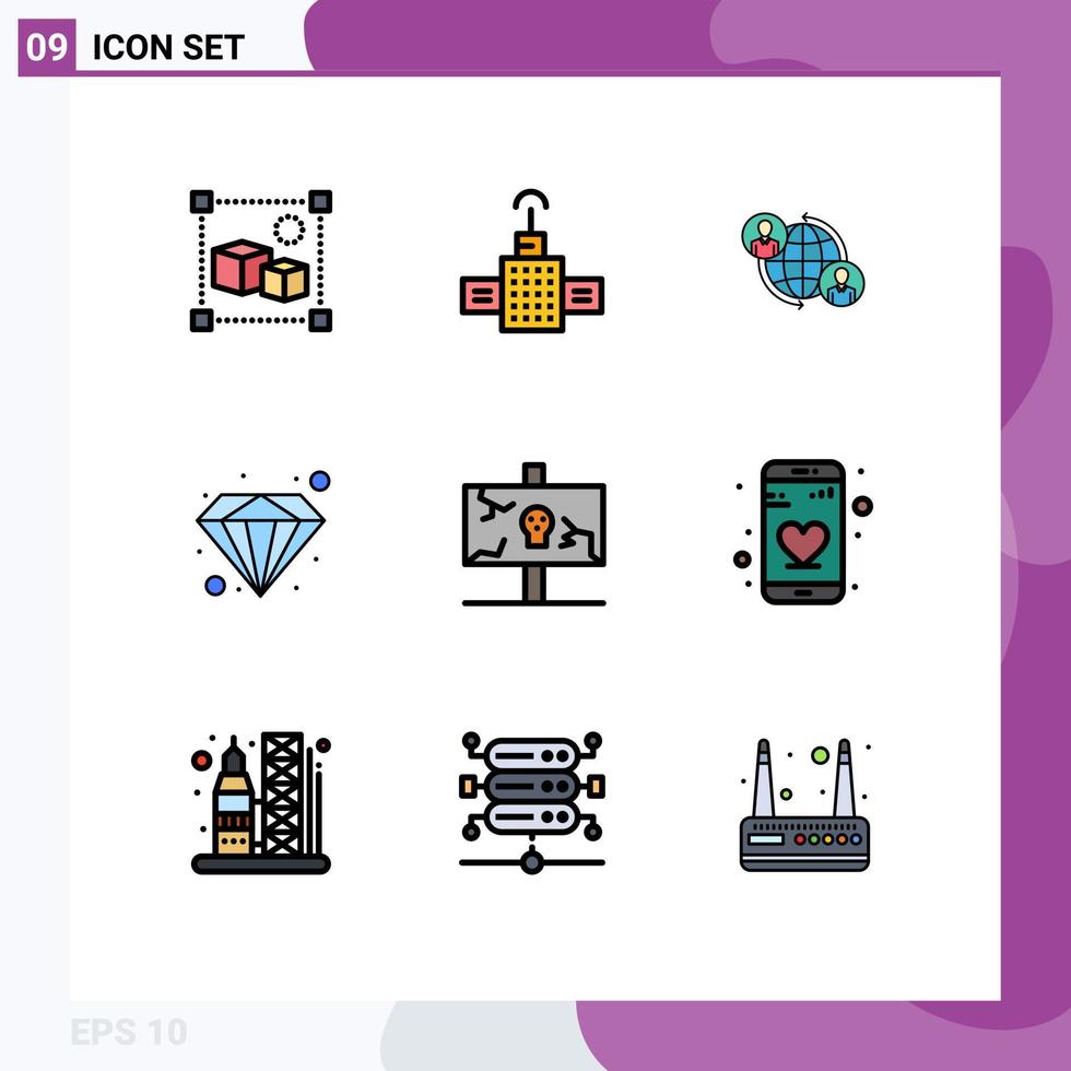 Filledline Flat Color Pack of 9 Universal Symbols of holiday easter connections value diamond Editable Vector Design Elements