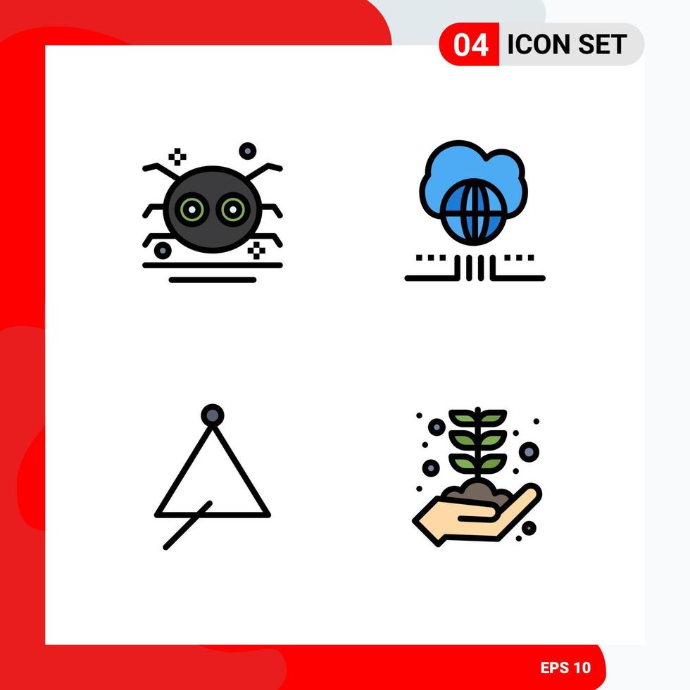 4 Thematic Vector Filledline Flat Colors and Editable Symbols of halloween audio spider marketing music Editable Vector Design Elements
