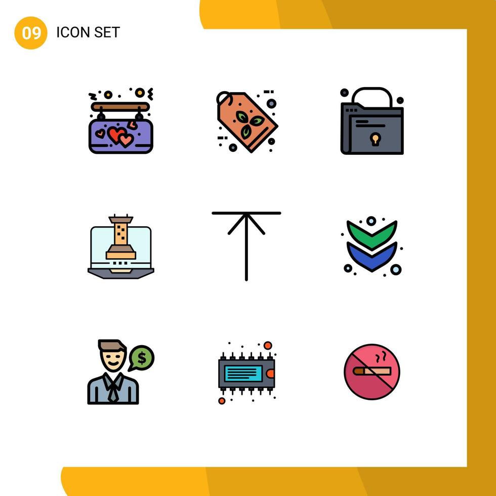 conjunto de 9 iconos de interfaz de usuario modernos signos de símbolos para carpeta de flecha arriba estrategia de marketing elementos de diseño vectorial editables vector