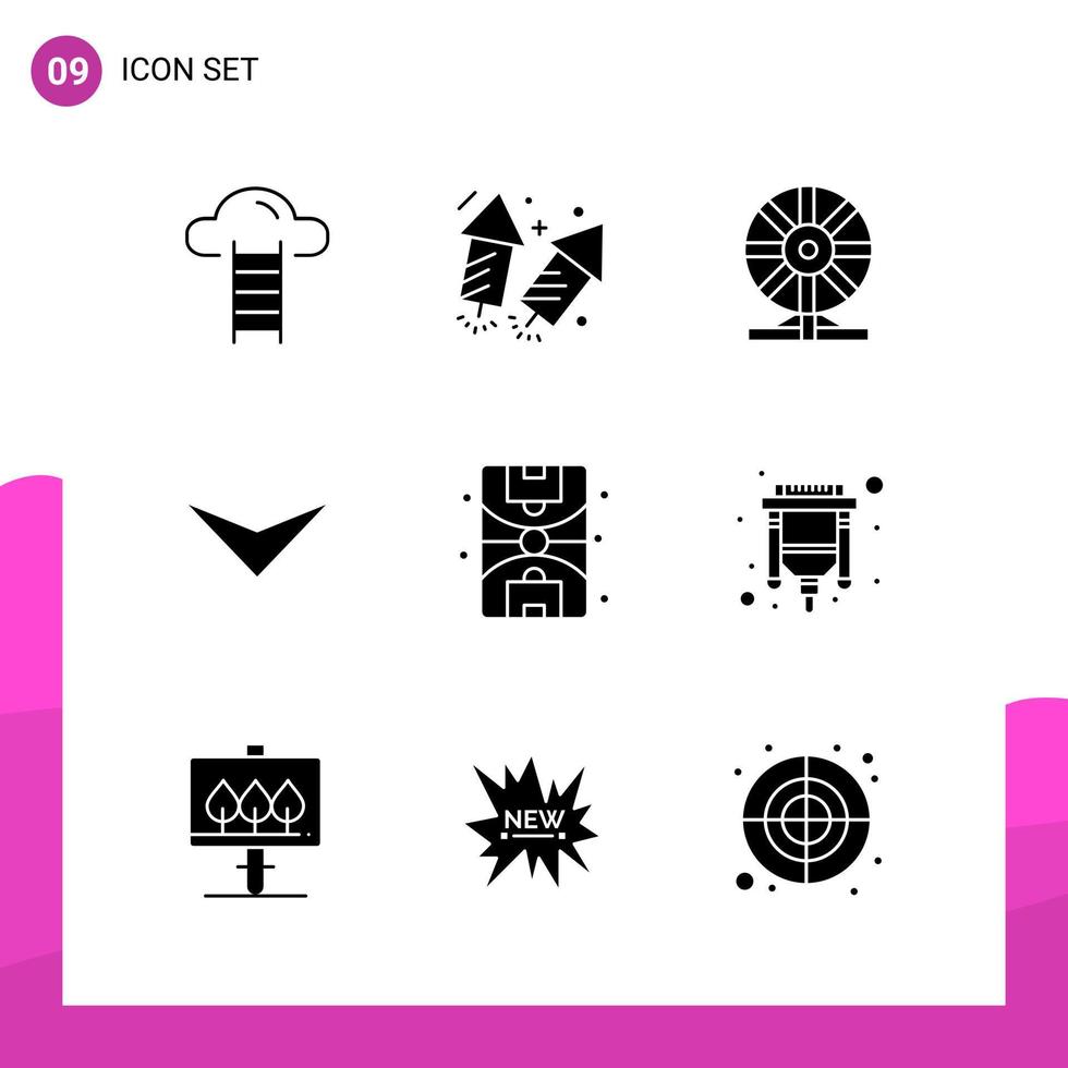 paquete de conjunto de iconos de glifo de 9 iconos sólidos aislados en fondo blanco para aplicaciones móviles y de impresión de diseño de sitios web receptivos vector