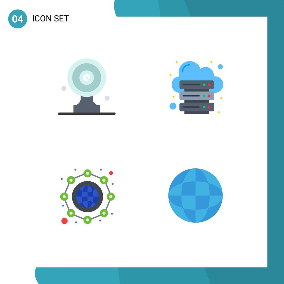 Set of 4 Commercial Flat Icons pack for aim board web news target hosting international Editable Vector Design Elements